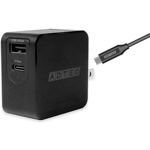 ADTEC PDΉ GaN AC[d/65W/USB Type-A 1|[g Type-C 1|[g/ubN (APD-A065AC-WC-BK)