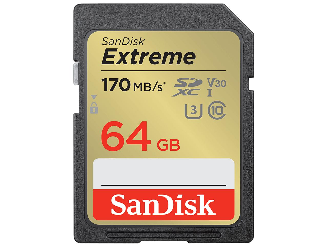 SanDisk 64GB Extreme SDXC UHS-I Memory Card - C10, U3, V30, 4K, UHD, SD Card - SDSDXV2-064G-GNCIN SANDISK