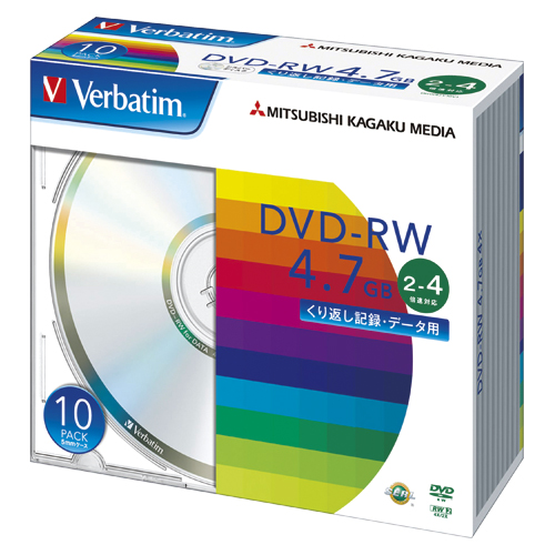 Verbatim DVD-RW 4.7GB ԂL^Ef[^p 2-4{ 5mmP[X 10pbN Vo[fBXN DHW47Y10V1
