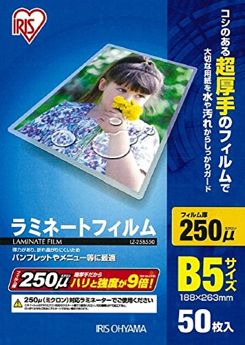 ラミネートフィルム250ミクロン B5サイズLZ-25B550 50枚入り (LZ-25B550)