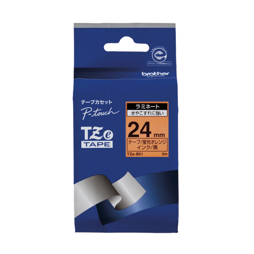 ブラザー工業 TZeテープ ラミネートテープ(蛍光橙地/黒字) 24mm TZe-B51
