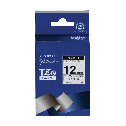 ブラザー工業 TZeテープ マットラミネートテープ(透明地/黒字) 12mm TZe-M31