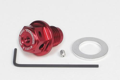 アルミドレンボルト (ネオジム磁石付)  M12X1.5/温度センサー穴/ワイヤーロック穴/レッド 品番:02-09-0025