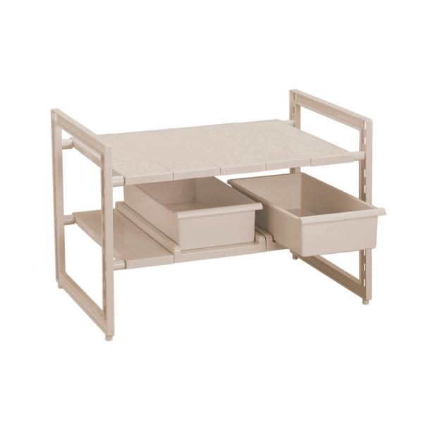 シンク下 ラック 2段 ストッカー付 伸縮タイプ ワームグレー 幅46～73.5×奥行39.5×高さ45.5cm LD-236 Style Storage
