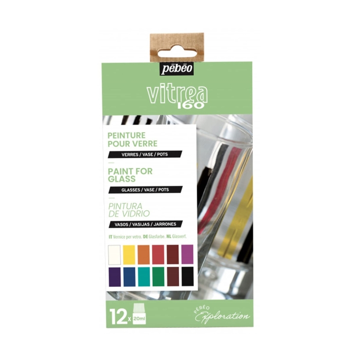 ペベオ(Pebeo) ガラス用水性アクリル絵具(オーブン焼成) ヴィトレア160 グロス色 20ml x 12色ディスカバリーセット