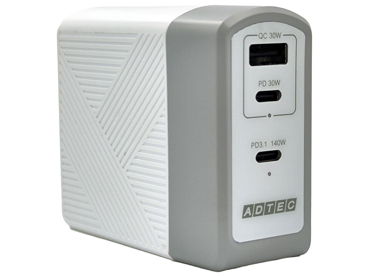 Power Delivery 3.1Ή GaN AC[d/140W/USB Type-C 2|[g Type-A 1|[g/zCgyAPD-A140AC2-WHz ADTEC