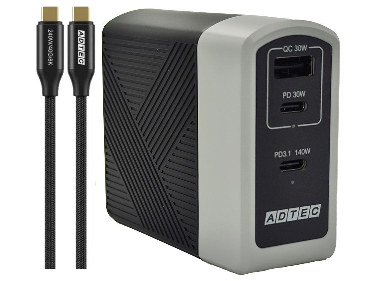 Power Delivery 3.1Ή GaN AC[d/140W/USB Type-C 2|[g Type-A 1|[g/ubN  Type-C to CP[uZbgyAPD-A140AC2-wC24-BKz