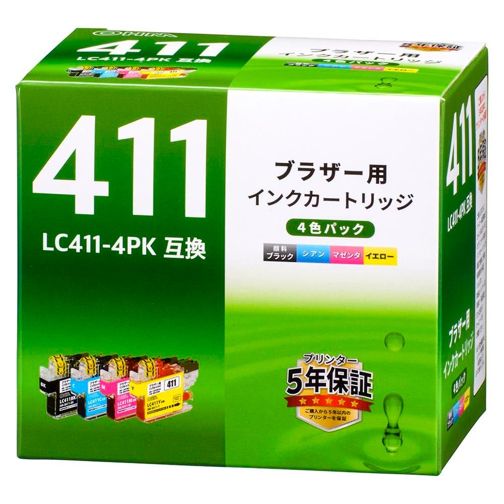 ブラザー LC411-4PK互換(顔料ブラック、染料シアン、染料マゼンタ、染料イエロー各×1) INK-B411-4P
