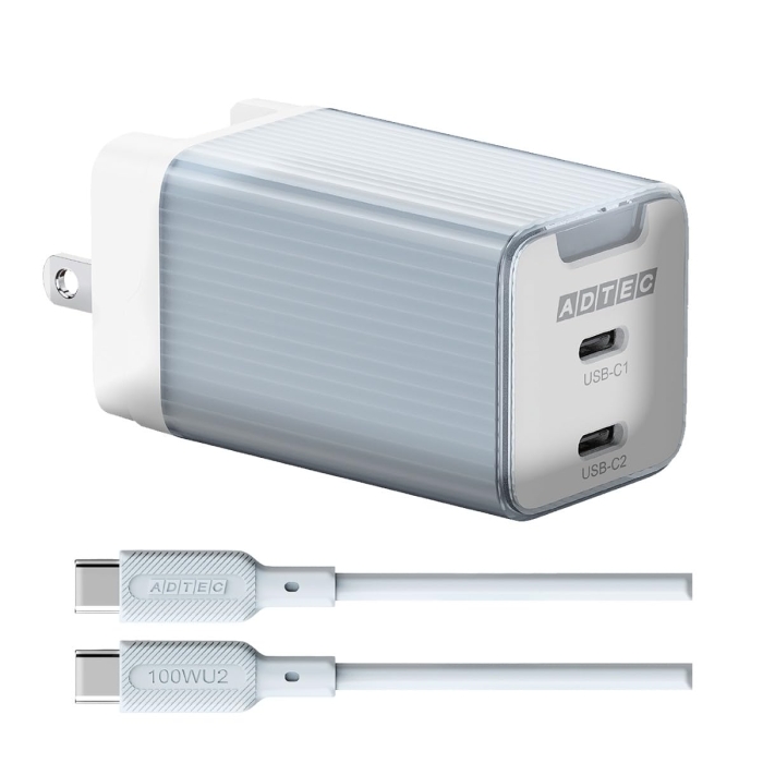 Power DeliveryΉ GaN AC[d/65W/USB Type-C 2|[g/u[  Type-C to C\tgP[u(1m)ZbgyAPD-V065C2-BL-SC10U2z