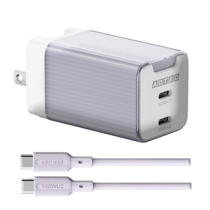 Power DeliveryΉ GaN AC[d/65W/USB Type-C 2|[g/p[v  Type-C to C\tgP[u(1m)ZbgyAPD-V065C2-PU-SC10U2z