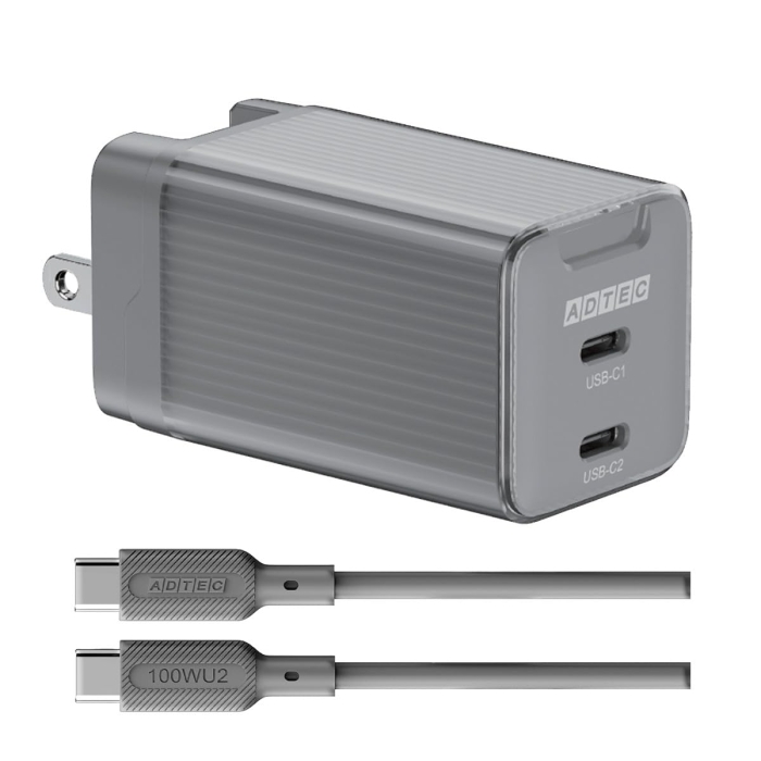 Power DeliveryΉ GaN AC[d/65W/USB Type-C 2|[g/ubN  Type-C to C\tgP[u(1m)ZbgyAPD-V065C2-BK-SC10U2z