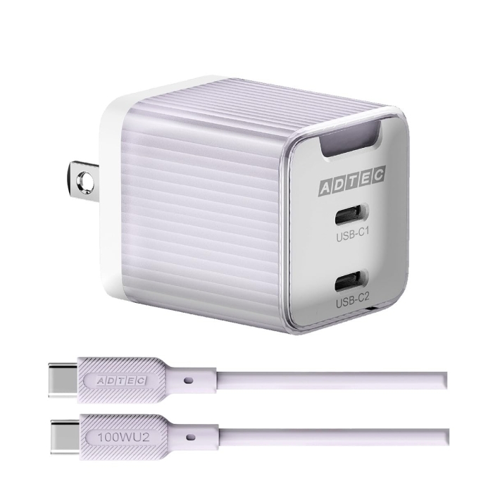 Power DeliveryΉ GaN AC[d/45W/USB Type-C 2|[g/p[v  Type-C to CP[u(1m)ZbgyAPD-V045C2-PU-SC10U2z