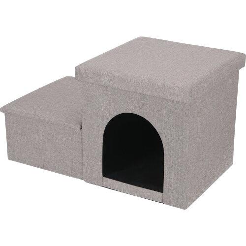 収納付きペットステップ&ハウス ライトグレー 色:ライトグレー 品番:53724 不二貿易