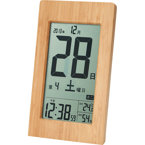  アデッソ 壁掛け時計 竹の日めくり 電波時計 六曜表示 温度 湿度計付き 置き掛け兼用 ブラウン T-8656