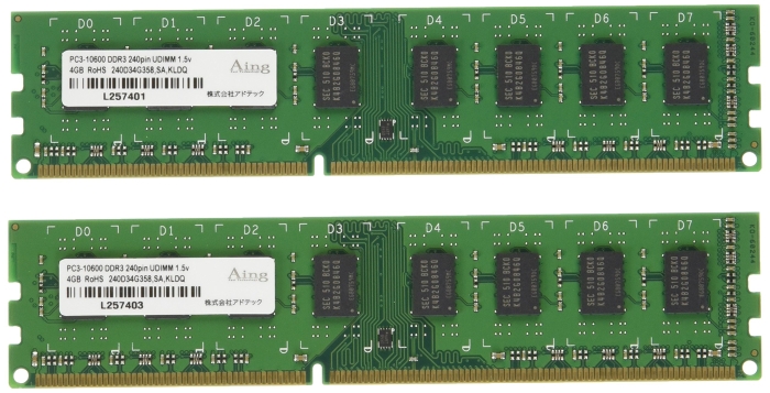 Macp[ [DDR3 PC3-10600(DDR3-1333) 8GB(4GBx2g)240Pin] 6Nۏ ADS10600D-4GW