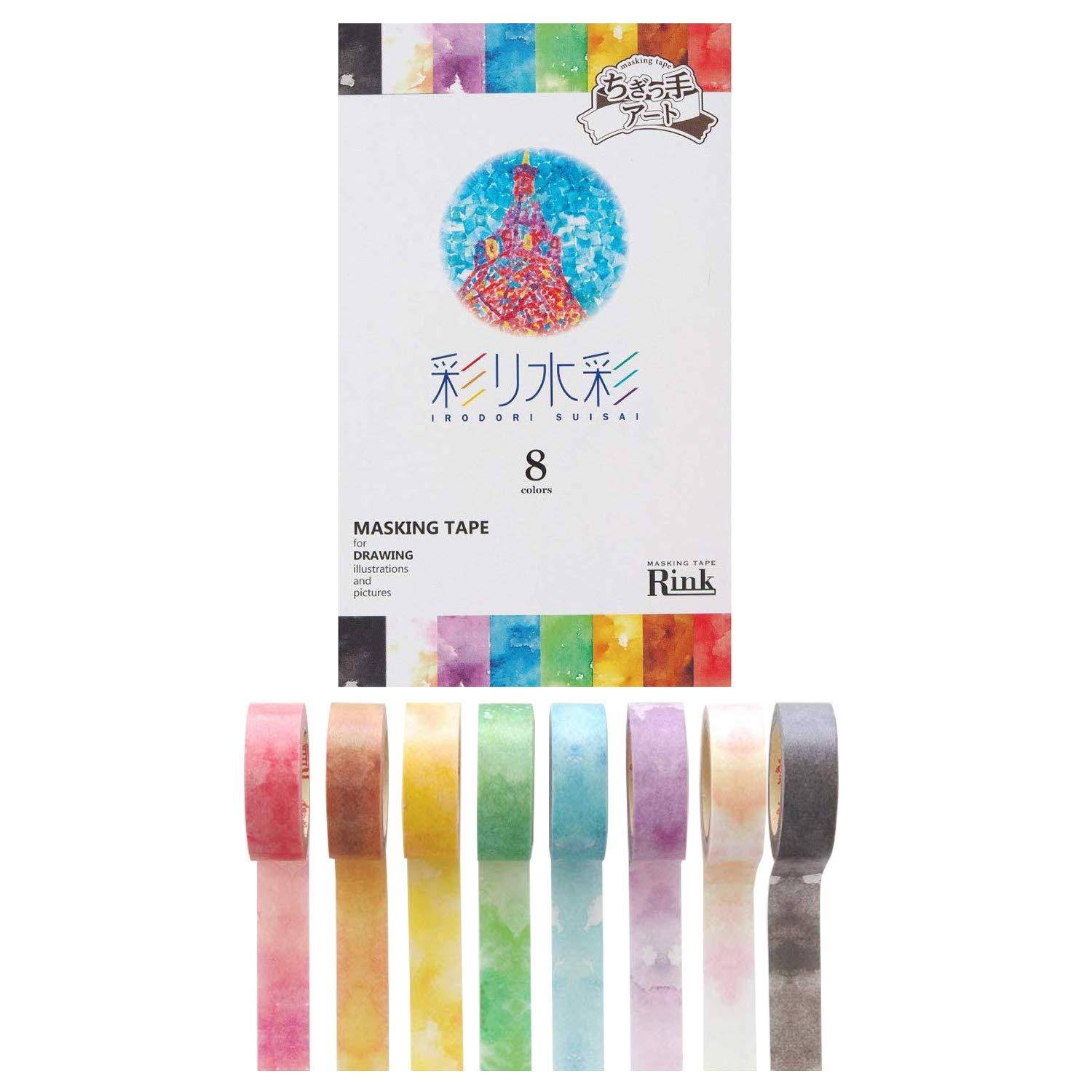 ECJOY!】 リンレイテープ ちぎっ手アート RINK(マスキングテープ)彩り水彩 8色セット【0863-00092】【特価￥889】