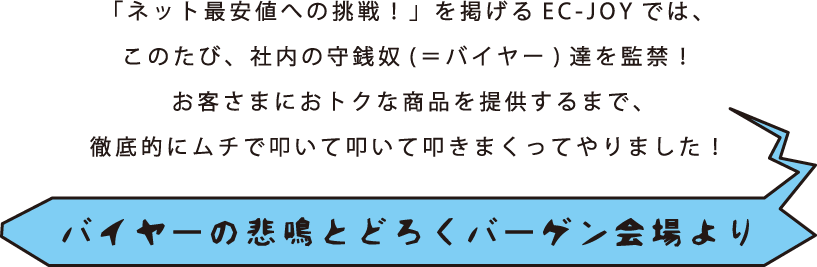 このバーゲンは僕らバイヤーがムチで叩かれて取り上げられた商品を赤字同然の価格で販売しています。